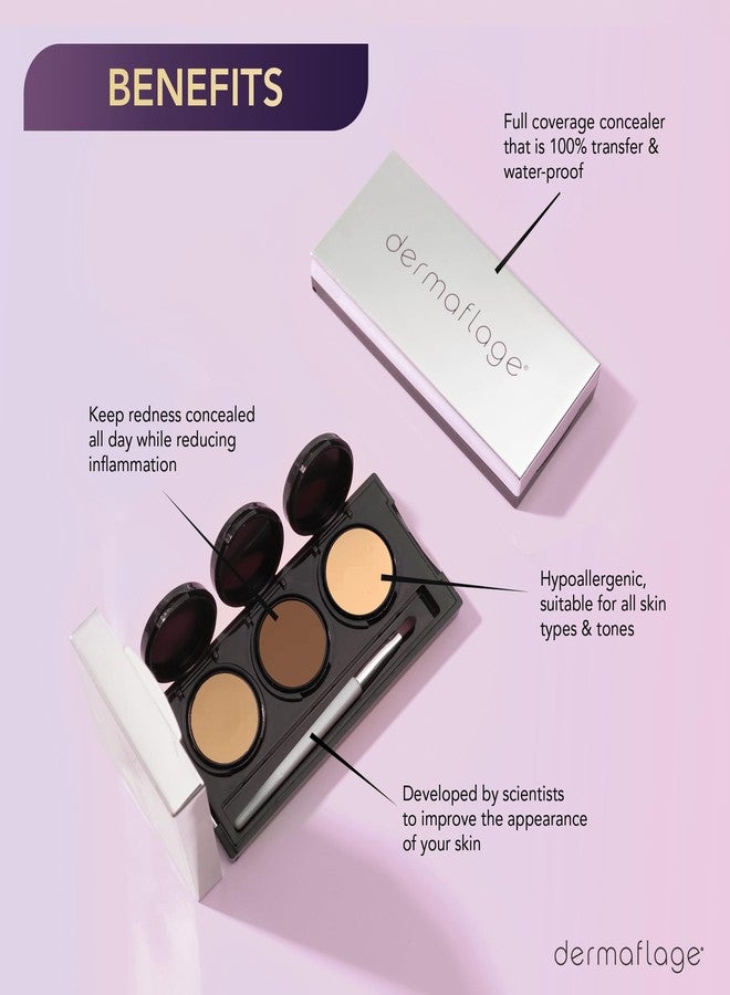 Dermaflage Rosacea Makeup Full Coverage Concealer Palette, Redness Corrector Cream for Face, Dark Circle and Under Eye Concealer and Color Corrector, Waterproof Hypoallergenic Formula (Medium) - Image 2